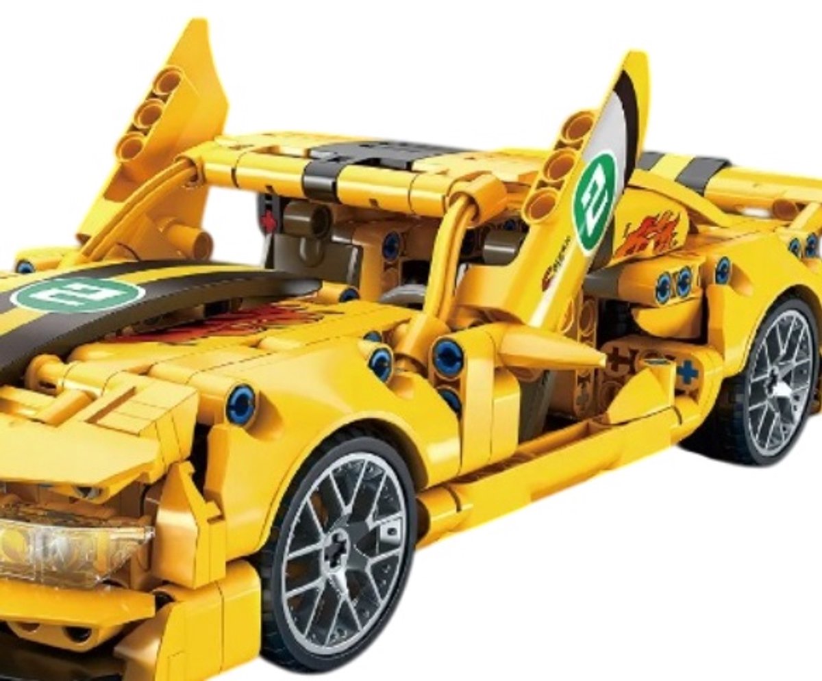 bricksNblocks® bouwblokjes gele sportwagen, 451 blokjes | te combineren met Technisch Lego autos | sportauto bouwpakket | racewagen bouwset | past op technisch Lego speelgoed
